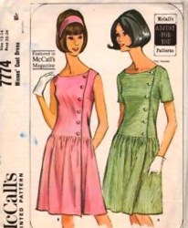 7774 '65  SS/SLVLSS DROP WST COAT DRESS PATTERN 14-16 34-36